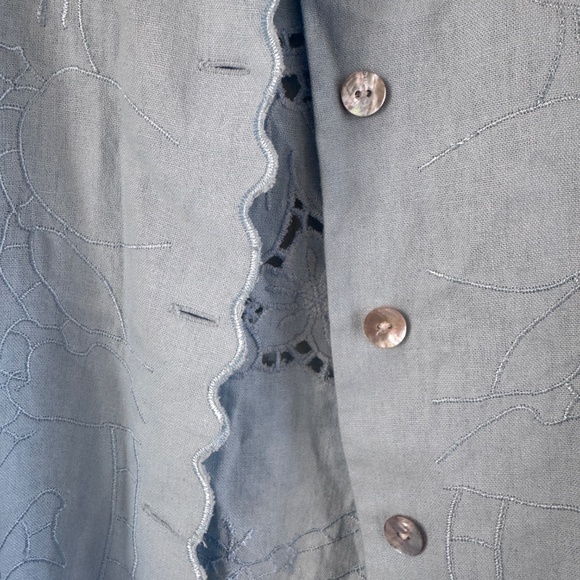 Susan Graver linen blend Blazer light blue cottagecore cutout eyelet embroidery - Picture 3 of 12